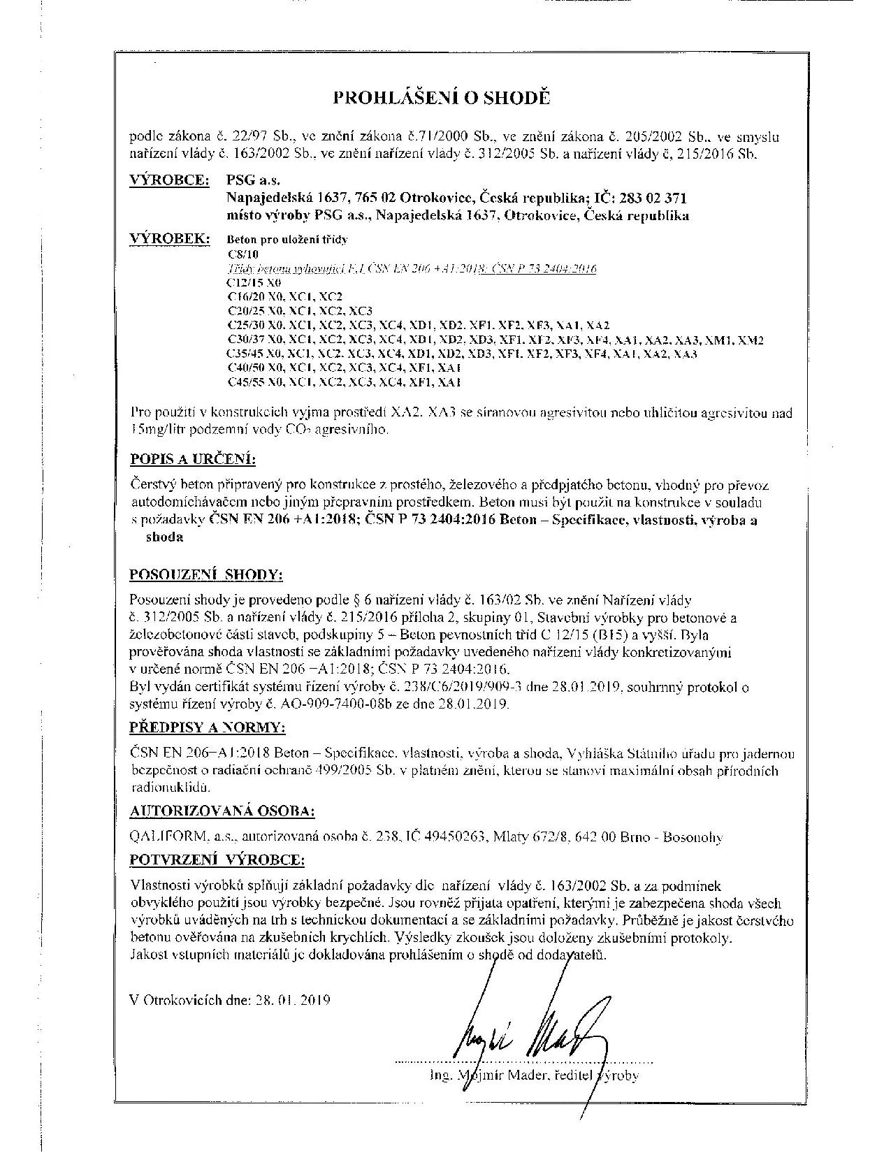 Prohlášení o shodě 2019